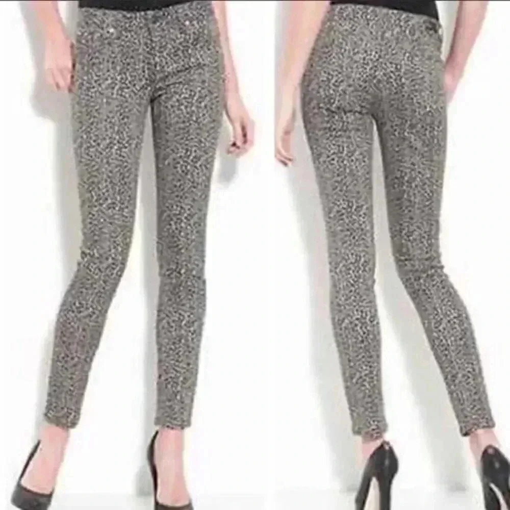 Paige Tan Leopard Print Peg Skinny Jeans